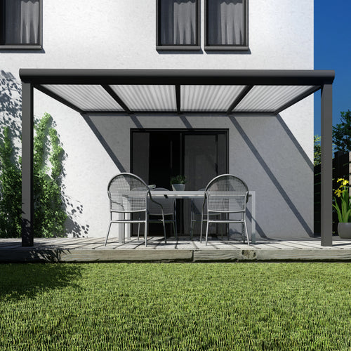 Terrasoverkapping Deluxe modern in Antraciet van 4.06 x 2.5 meter met Helder polycarbonaat