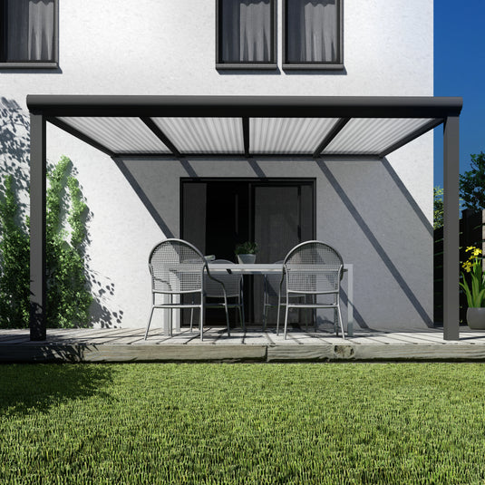 Terrasoverkapping Deluxe modern in Antraciet van 4.06 x 4 meter met Helder polycarbonaat