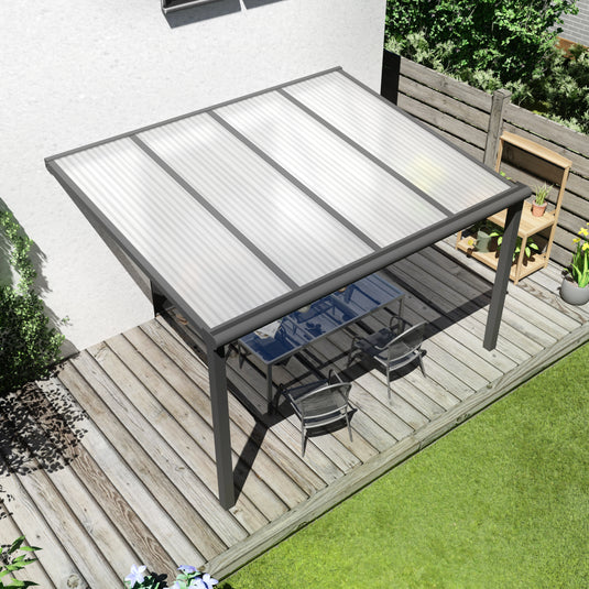 Terrasoverkapping Deluxe modern in Antraciet van 4.06 x 4 meter met Helder polycarbonaat