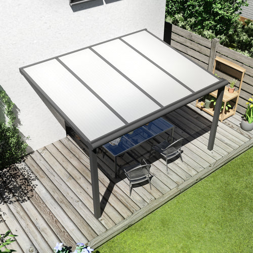 Terrasoverkapping Deluxe modern in Antraciet van 4.06 x 2.5 meter met Opaal polycarbonaat