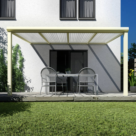 Terrasoverkapping Deluxe modern in Crème wit van 4.06 x 3.5 meter met Helder polycarbonaat