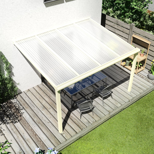 Terrasoverkapping Deluxe modern in Crème wit van 4.06 x 2.5 meter met Helder polycarbonaat