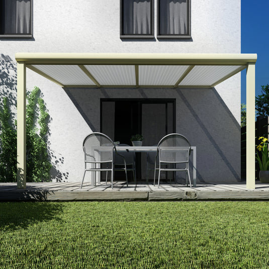Terrasoverkapping Deluxe modern in Crème wit van 4.06 x 3 meter met Opaal polycarbonaat