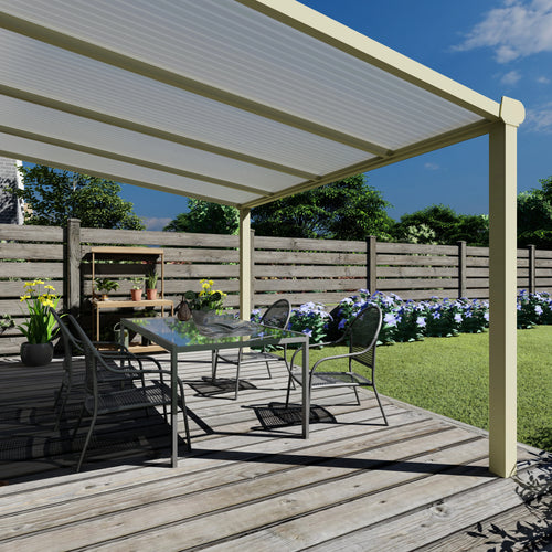 Terrasoverkapping Deluxe modern in Crème wit van 4.06 x 2.5 meter met Opaal polycarbonaat