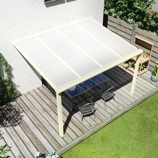 Terrasoverkapping Deluxe modern in Crème wit van 4.06 x 2.5 meter met Opaal polycarbonaat