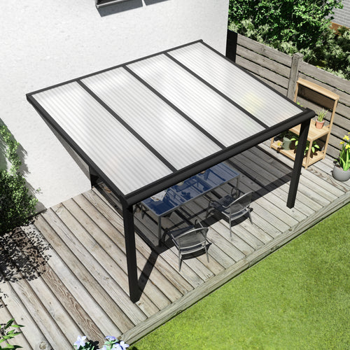 Terrasoverkapping Deluxe modern in Zwart van 4.06 x 3 meter met Opaal polycarbonaat
