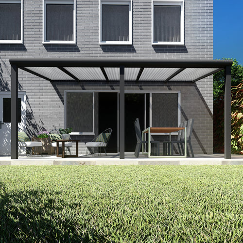 Terrasoverkapping Deluxe modern in Antraciet van 5.06 x 2.5 meter met Helder polycarbonaat