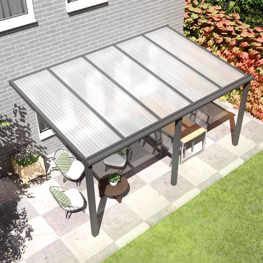 Terrasoverkapping Deluxe modern in Antraciet van 5.06 x 2.5 meter met Helder polycarbonaat