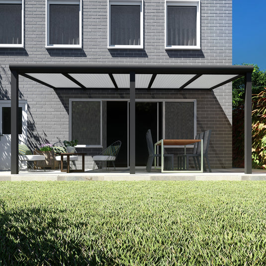 Terrasoverkapping Deluxe modern in Antraciet van 5.06 x 3.5 meter met Opaal polycarbonaat