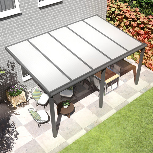 Terrasoverkapping Deluxe modern in Antraciet van 5.06 x 3 meter met Opaal polycarbonaat