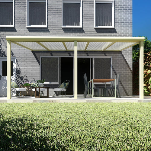 Terrasoverkapping Deluxe modern in Crème wit van 5.06 x 2.5 meter met Helder polycarbonaat