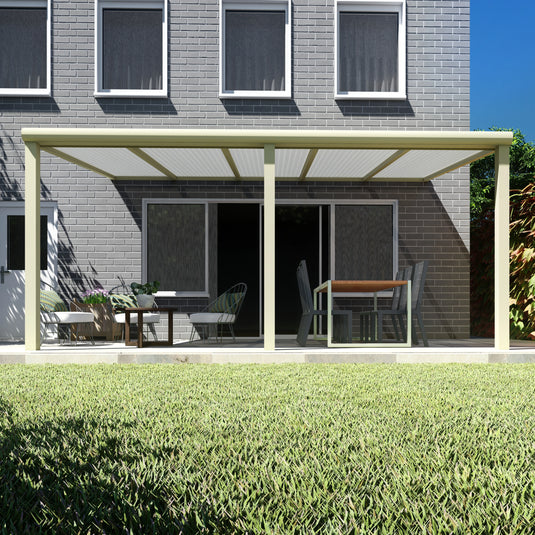 Terrasoverkapping Deluxe modern in Crème wit van 5.06 x 3.5 meter met Opaal polycarbonaat