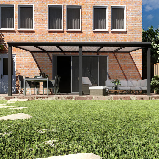 Terrasoverkapping Deluxe modern in Antraciet van 6.06 x 3.5 meter met Helder polycarbonaat
