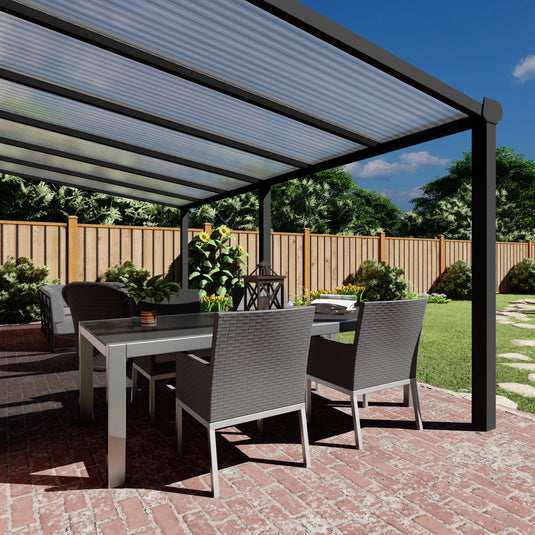 Terrasoverkapping Deluxe modern in Antraciet van 6.06 x 2.5 meter met Helder polycarbonaat