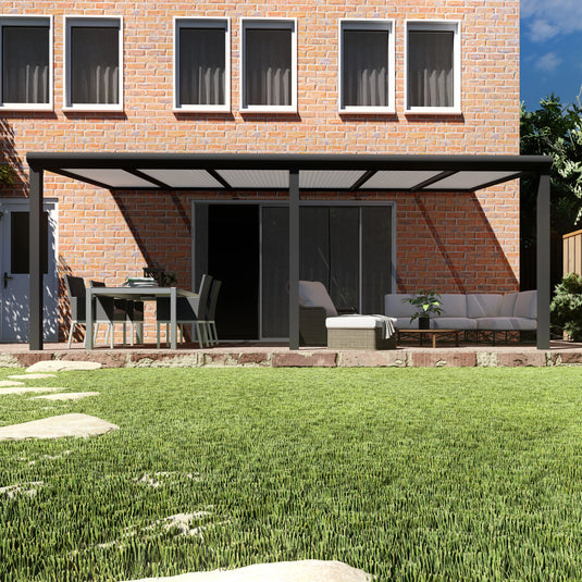 Terrasoverkapping Deluxe modern in Antraciet van 6.06 x 4 meter met Opaal polycarbonaat