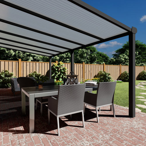 Terrasoverkapping Deluxe modern in Antraciet van 6.06 x 2.5 meter met Opaal polycarbonaat