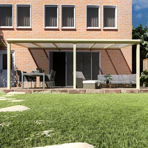 Terrasoverkapping Deluxe modern in Crème wit van 6.06 x 2.5 meter met Helder polycarbonaat