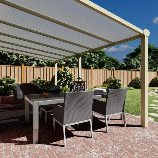 Terrasoverkapping Deluxe modern in Crème wit van 6.06 x 2.5 meter met Opaal polycarbonaat