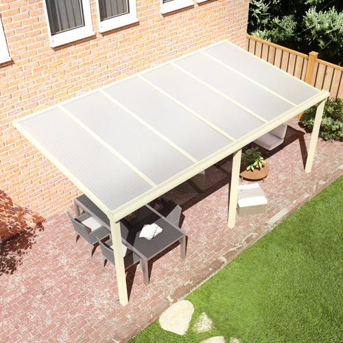 Terrasoverkapping Deluxe modern in Crème wit van 6.06 x 2.5 meter met Opaal polycarbonaat