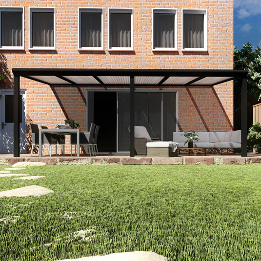 Terrasoverkapping Deluxe modern in Zwart van 6.06 x 4 meter met Helder polycarbonaat