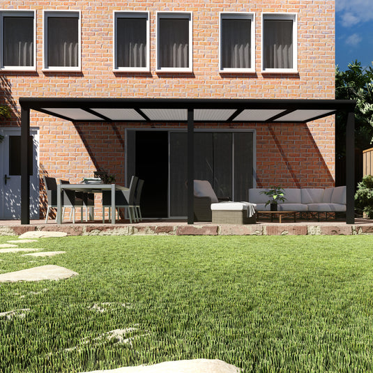 Terrasoverkapping Deluxe modern in Zwart van 6.06 x 4 meter met Opaal polycarbonaat