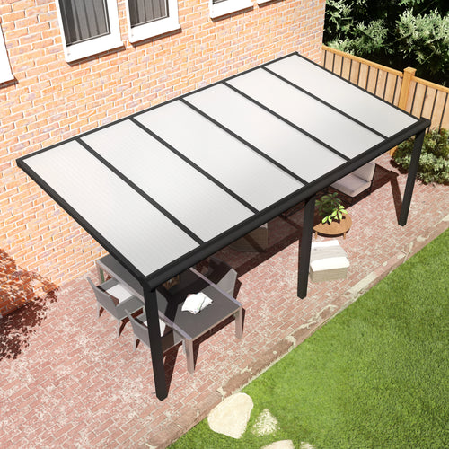 Terrasoverkapping Deluxe modern in Zwart van 6.06 x 2.5 meter met Opaal polycarbonaat