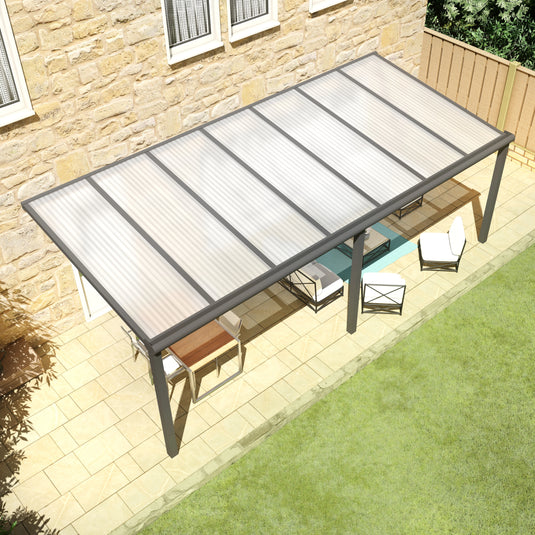 Terrasoverkapping Deluxe modern in Antraciet van 7.06 x 3.5 meter met Helder polycarbonaat