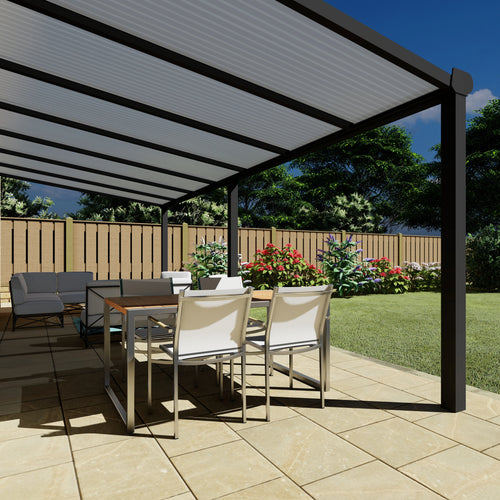 Terrasoverkapping Deluxe modern in Antraciet van 7.06 x 2.5 meter met Opaal polycarbonaat