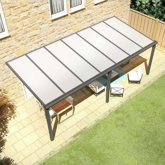 Terrasoverkapping Deluxe modern in Antraciet van 7.06 x 2.5 meter met Opaal polycarbonaat