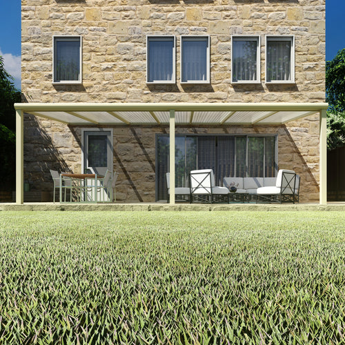 Terrasoverkapping Deluxe modern in Crème wit van 7.06 x 3.5 meter met Helder polycarbonaat