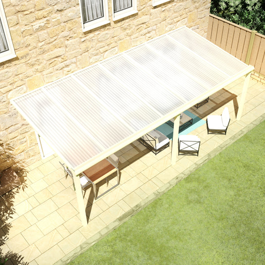 Terrasoverkapping Deluxe modern in Crème wit van 7.06 x 3.5 meter met Helder polycarbonaat
