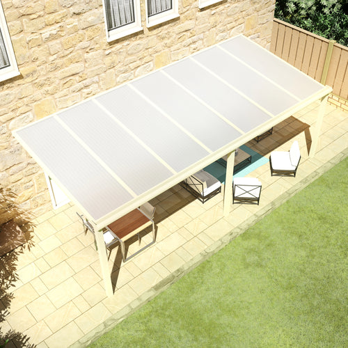 Terrasoverkapping Deluxe modern in Crème wit van 7.06 x 3 meter met Opaal polycarbonaat