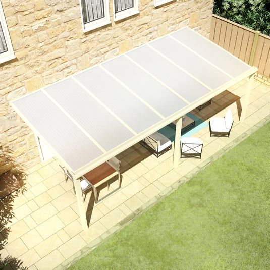 Terrasoverkapping Deluxe modern in Crème wit van 7.06 x 3 meter met Opaal polycarbonaat