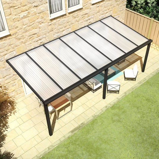 Terrasoverkapping Deluxe modern in Zwart van 7.06 x 2.5 meter met Helder polycarbonaat