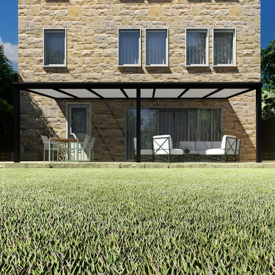 Terrasoverkapping Deluxe modern in Zwart van 7.06 x 4 meter met Opaal polycarbonaat