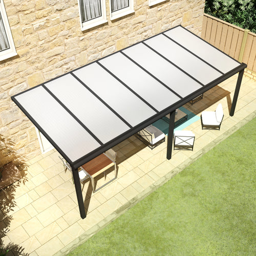 Terrasoverkapping Deluxe modern in Zwart van 7.06 x 2.5 meter met Opaal polycarbonaat