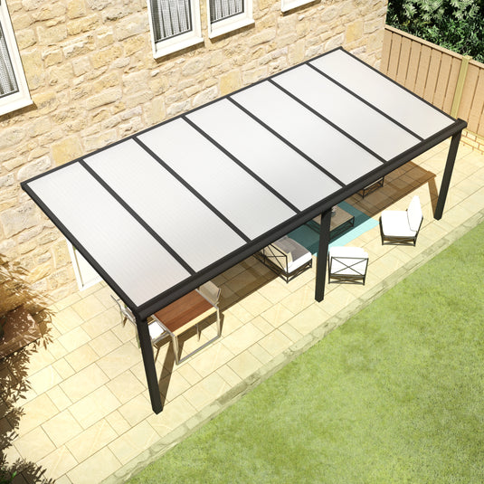 Terrasoverkapping Deluxe modern in Zwart van 7.06 x 2.5 meter met Opaal polycarbonaat
