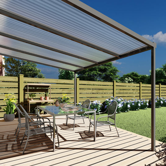 Terrasoverkapping basis in Antraciet van 4.04 x 2.5 meter met Helder polycarbonaat
