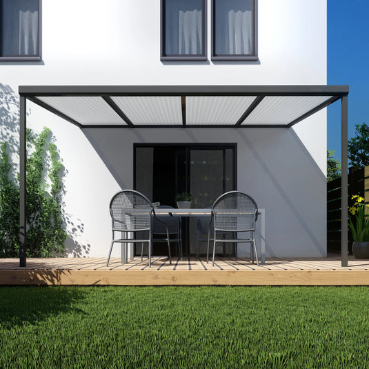 Terrasoverkapping basis in Antraciet van 4.04 x 2.5 meter met Opaal polycarbonaat
