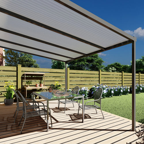 Terrasoverkapping basis in Antraciet van 4.04 x 2.5 meter met Opaal polycarbonaat