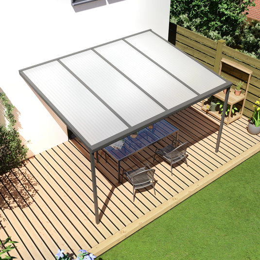 Terrasoverkapping basis in Antraciet van 4.04 x 3 meter met Opaal polycarbonaat