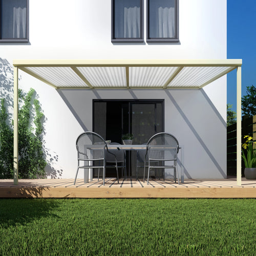Terrasoverkapping basis in crème wit van 4.04 x 2.5 meter met Helder polycarbonaat