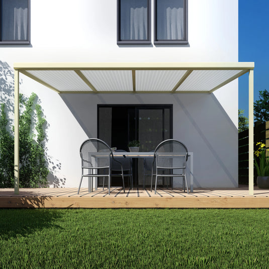 Terrasoverkapping basis in Crème wit van 4.04 x 3 meter met Opaal polycarbonaat