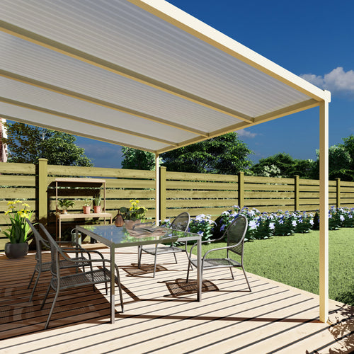 Terrasoverkapping basis in Crème wit van 4.04 x 3 meter met Opaal polycarbonaat