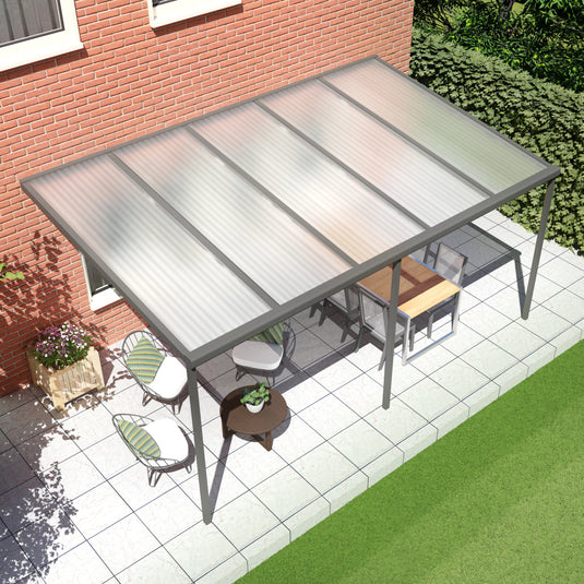 Terrasoverkapping basis in Antraciet van 5.04 x 2.5 meter met Helder polycarbonaat