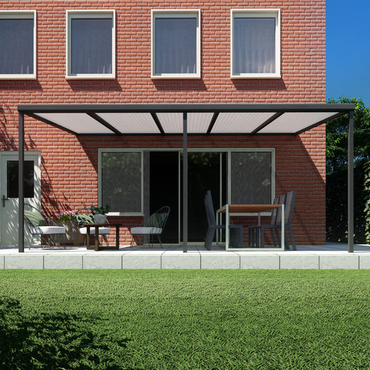 Terrasoverkapping basis in Antraciet van 5.04 x 3.5 meter met Opaal polycarbonaat