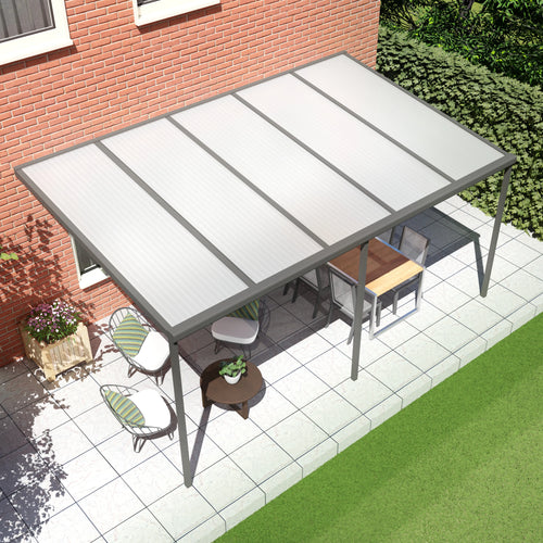 Terrasoverkapping basis in Antraciet van 5.04 x 2.5 meter met Opaal polycarbonaat