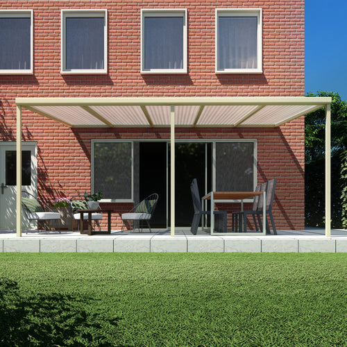 Terrasoverkapping basis in Crème wit van 5.04 x 2.5 meter met Helder polycarbonaat