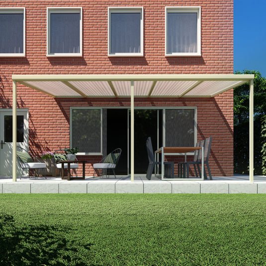 Terrasoverkapping basis in Crème wit van 5.04 x 2.5 meter met Helder polycarbonaat