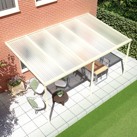 Terrasoverkapping basis in Crème wit van 5.04 x 3 meter met Helder polycarbonaat